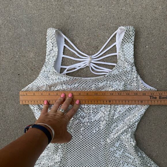 Vintage 90s Maurices Silver Sparkle Mini Dress Gown Party Glam Disco 7/8 - Picture 10 of 14